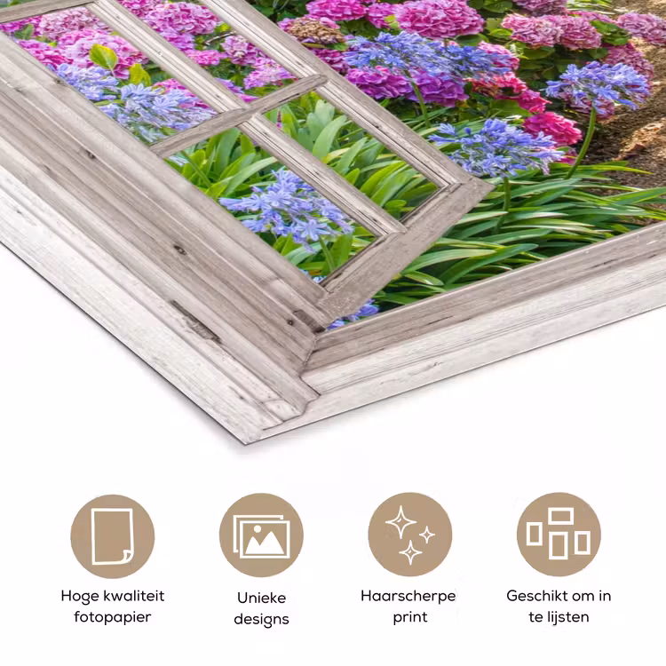 Poster - Hortensia - Doorkijk - Bloemen - Zomer - Paars - Pad — 5