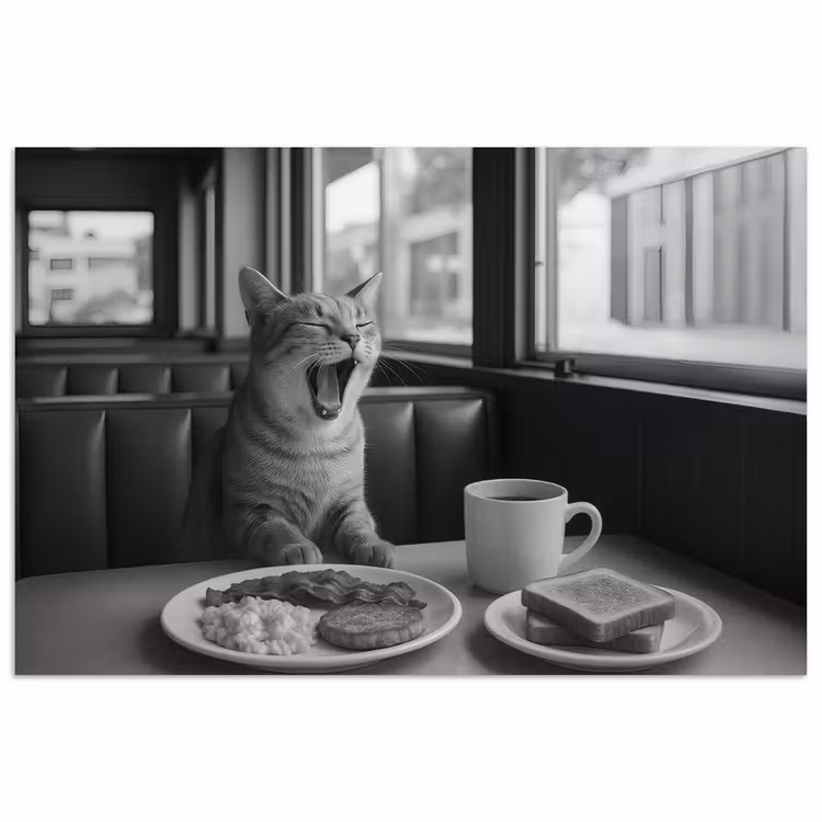 Poster - Kat - Koffie - Brood - Zwart — 1