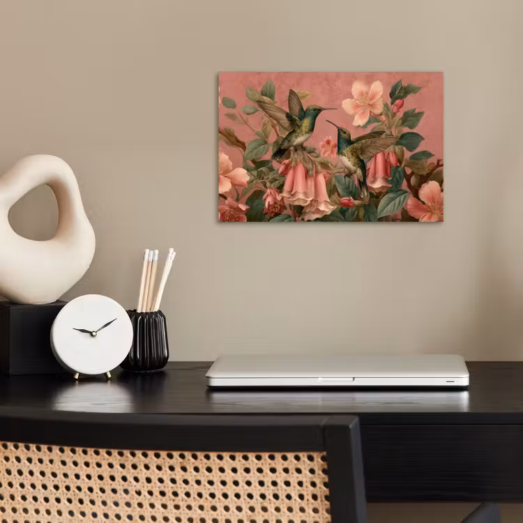 Poster - Kolibries - Bloemen - Groen - Roze — 2
