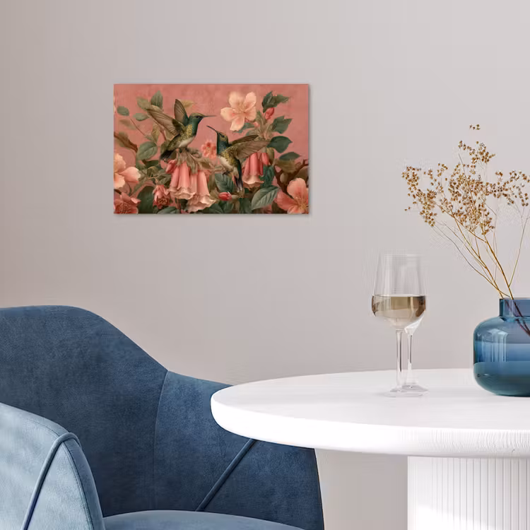 Poster - Kolibries - Bloemen - Groen - Roze — 4
