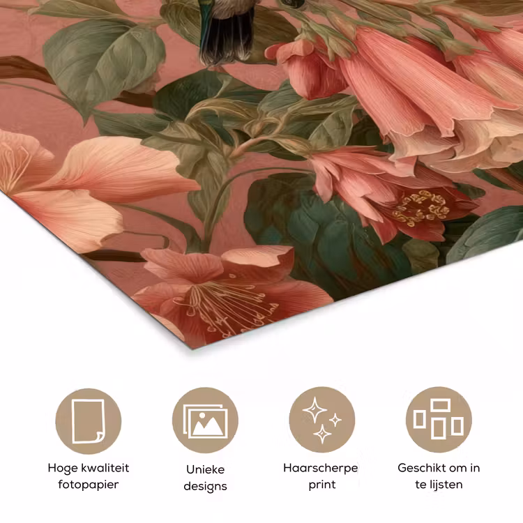 Poster - Kolibries - Bloemen - Groen - Roze — 5