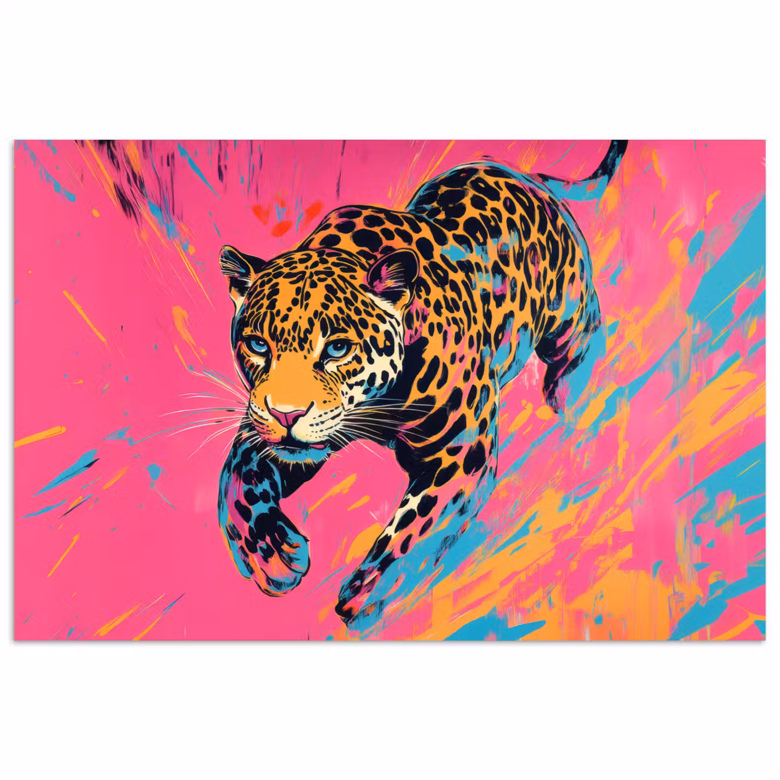 Poster - Luipaard - Roze - Oranje - Blauw - Verf — 1