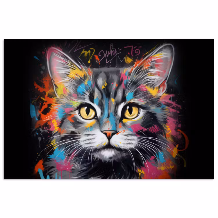 Poster - Kat - Graffiti - Dieren - Kleuren - Grijs — 1