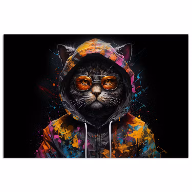 Poster - Kat - Jas - Graffiti - Bril - Zwart — 1