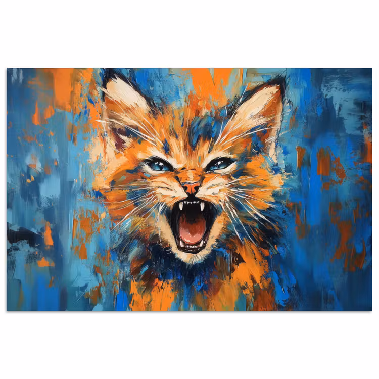 Poster - Kat - Kleurrijk - Oranje - Blauw — 1