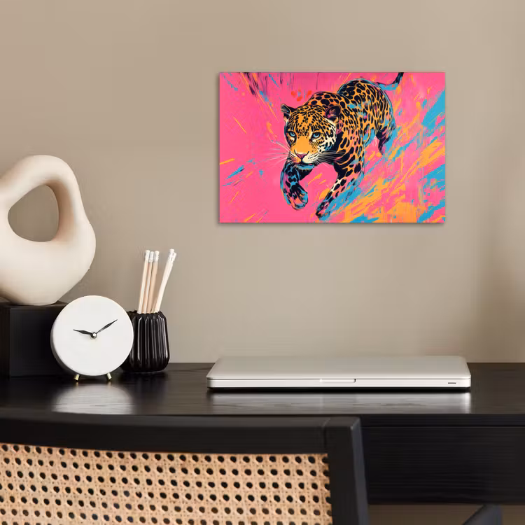 Poster - Luipaard - Roze - Oranje - Blauw - Verf — 2