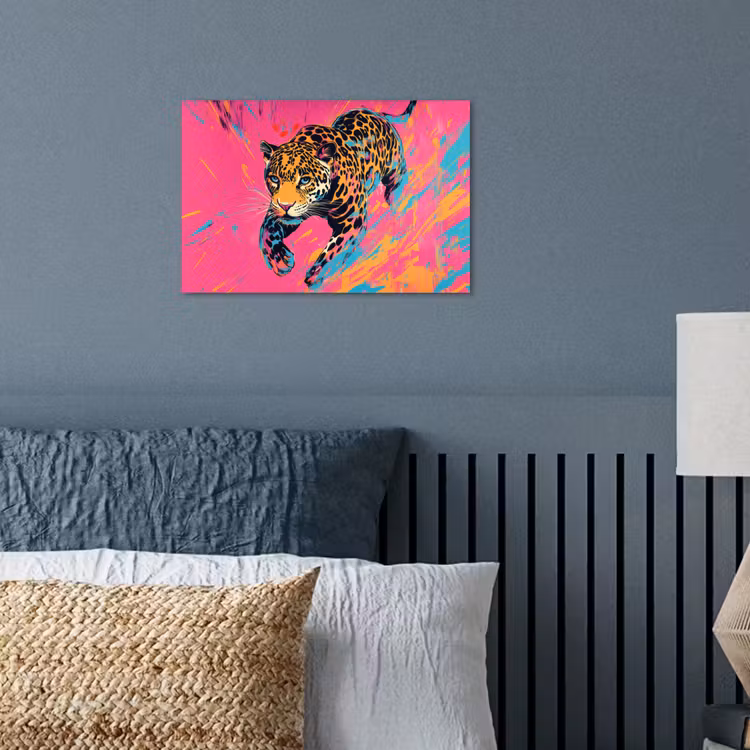 Poster - Luipaard - Roze - Oranje - Blauw - Verf — 3
