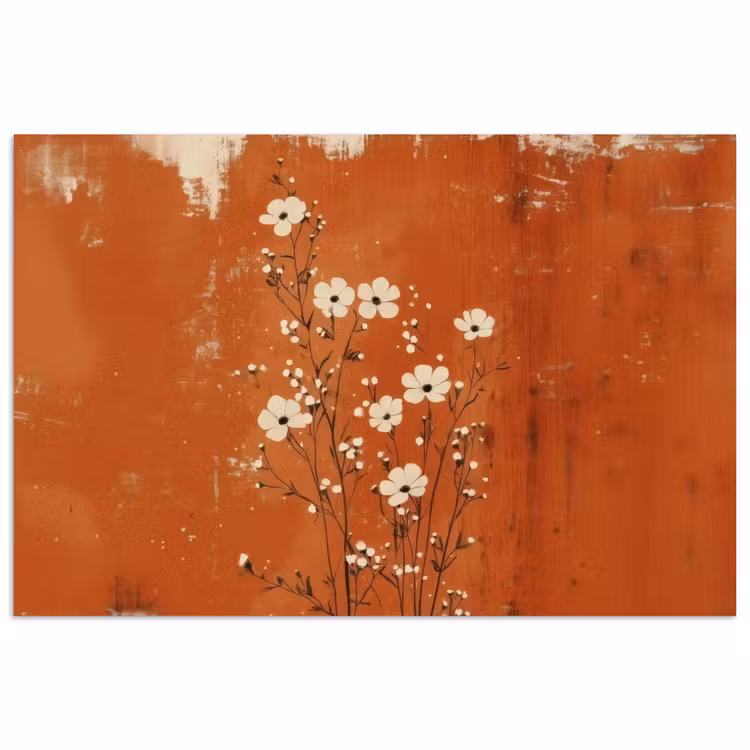 Poster - Bloemen - Wit - Subtiel - Roestkleur — 1