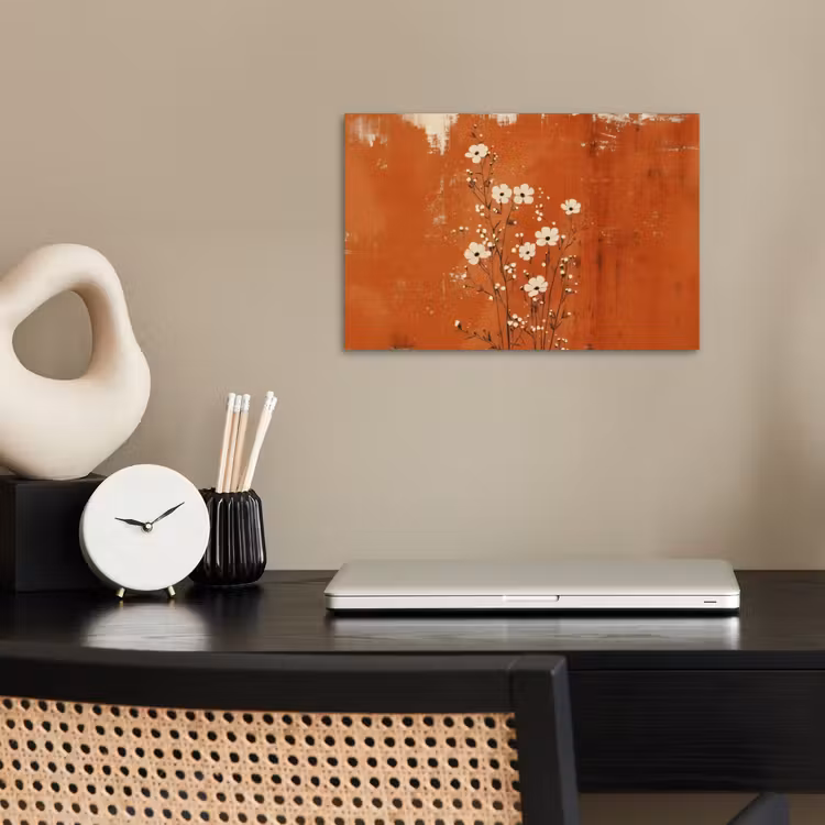 Poster - Bloemen - Wit - Subtiel - Roestkleur — 2