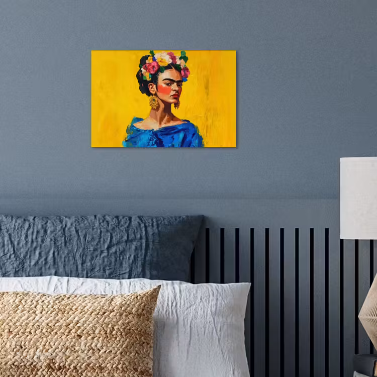Poster - Frida Kahlo - Vrouw - Geel - Blauw - Bloemen — 3