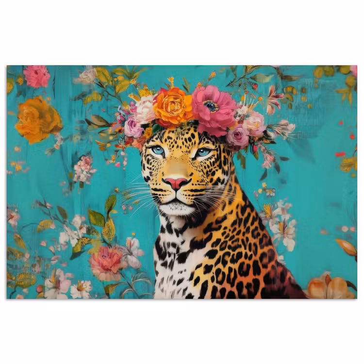 Poster - Luipaard - Bloemen - Kroon — 1