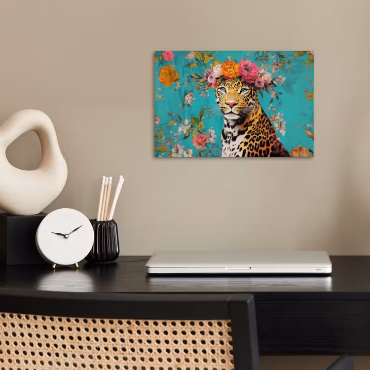 Poster - Luipaard - Bloemen - Kroon — 2