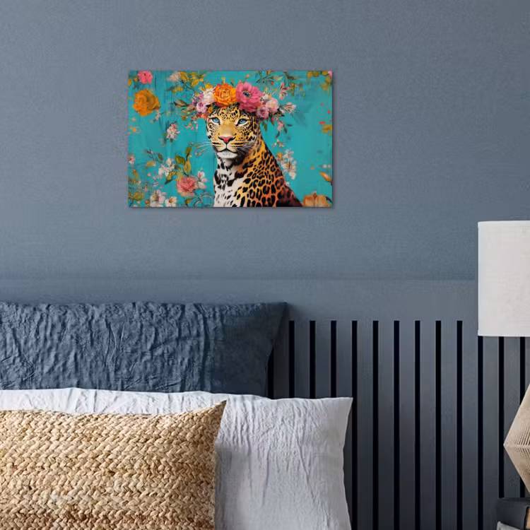 Poster - Luipaard - Bloemen - Kroon — 3
