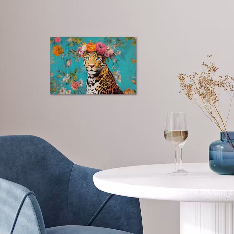 Poster - Luipaard - Bloemen - Kroon — 4