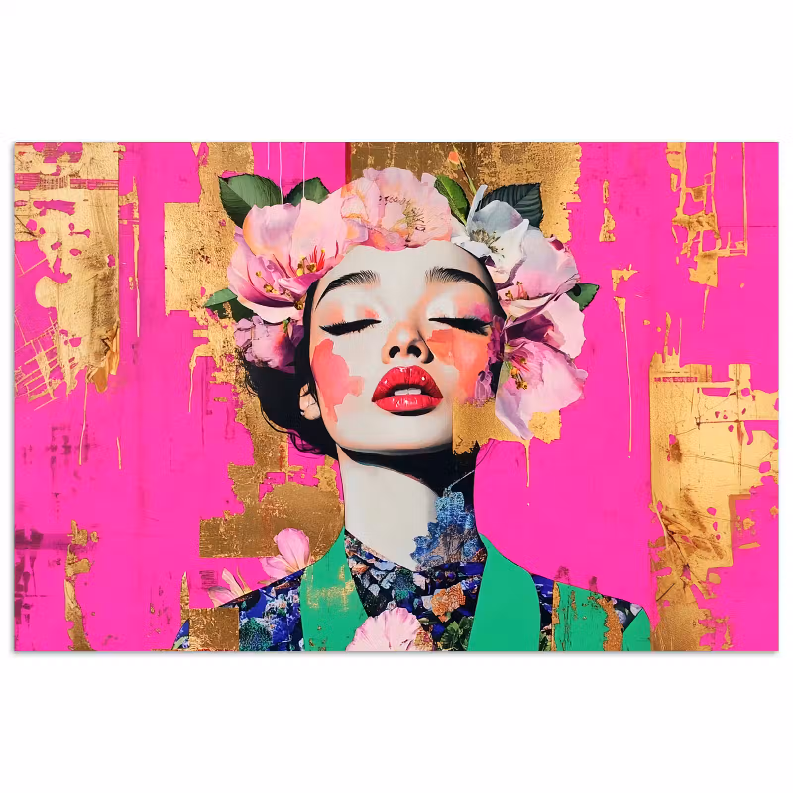 Poster - Bloemenkroon - Goud - Vrouw - Portret — 1
