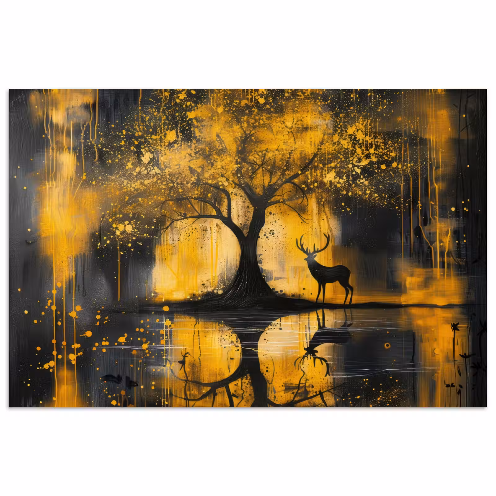 Poster - Boom - Verflook - Hert - Natuur - Goud — 1