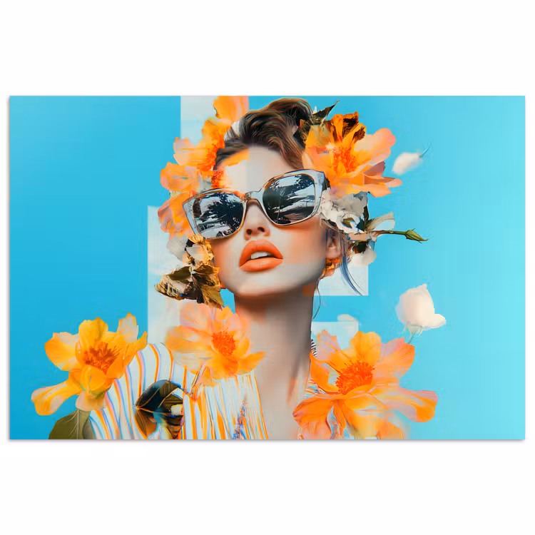 Poster - Bloemen - Vrouw - Zonnebril - Blauw — 1