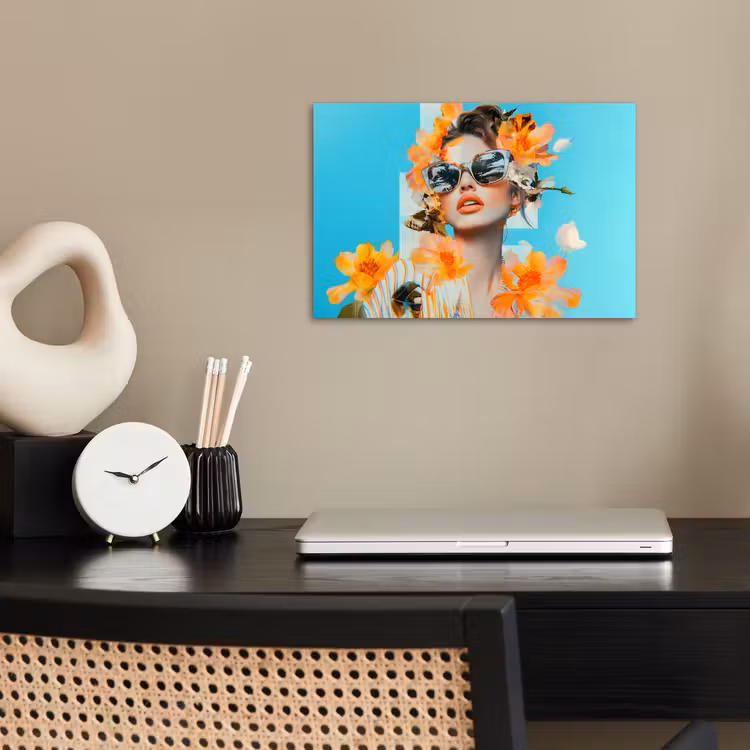 Poster - Bloemen - Vrouw - Zonnebril - Blauw — 2
