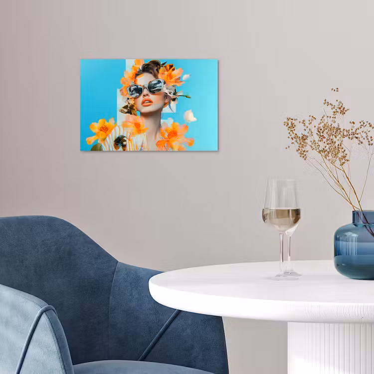 Poster - Bloemen - Vrouw - Zonnebril - Blauw — 4