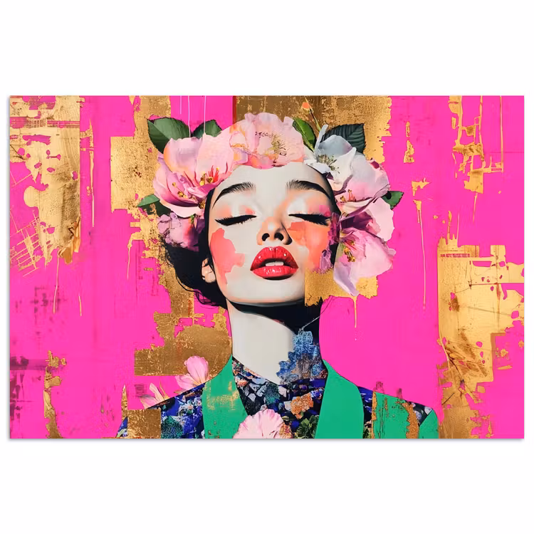 Poster - Bloemenkroon - Goud - Vrouw - Portret — 1
