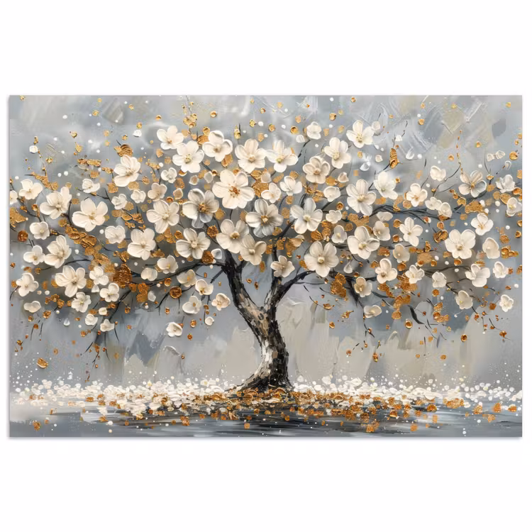 Poster - Boom - Bloemen - Wit - Natuur - Kunst — 1