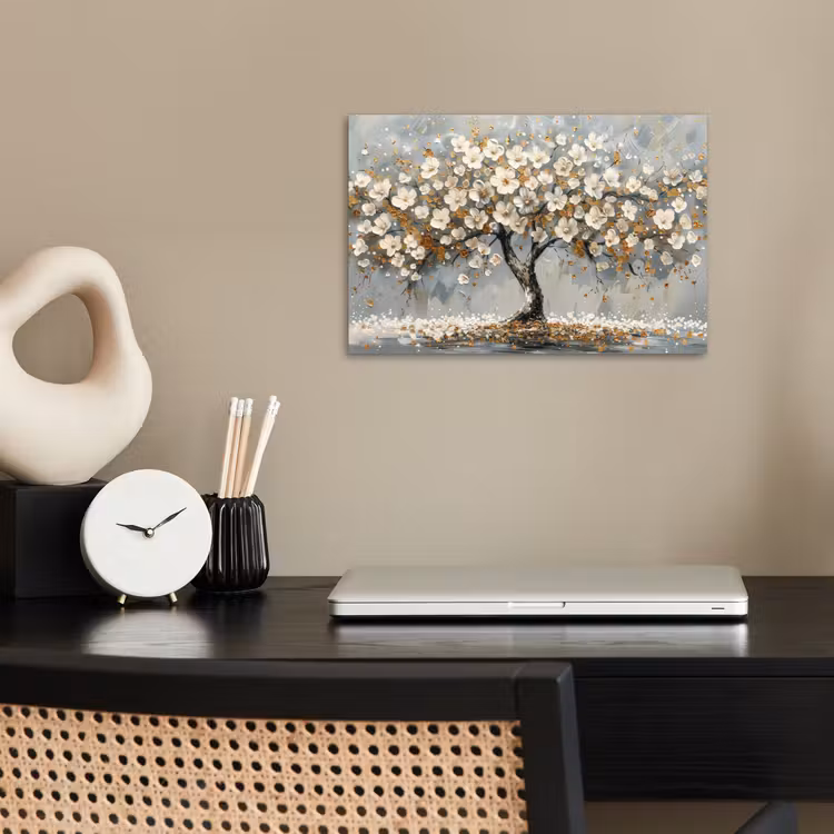 Poster - Boom - Bloemen - Wit - Natuur - Kunst — 2