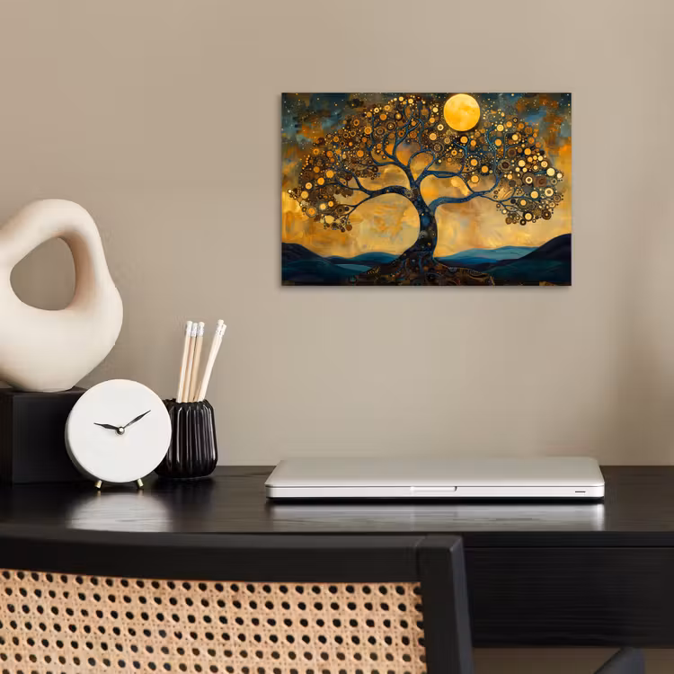 Poster - Boom - Maan - Bloemen - Goud - Kunst — 2