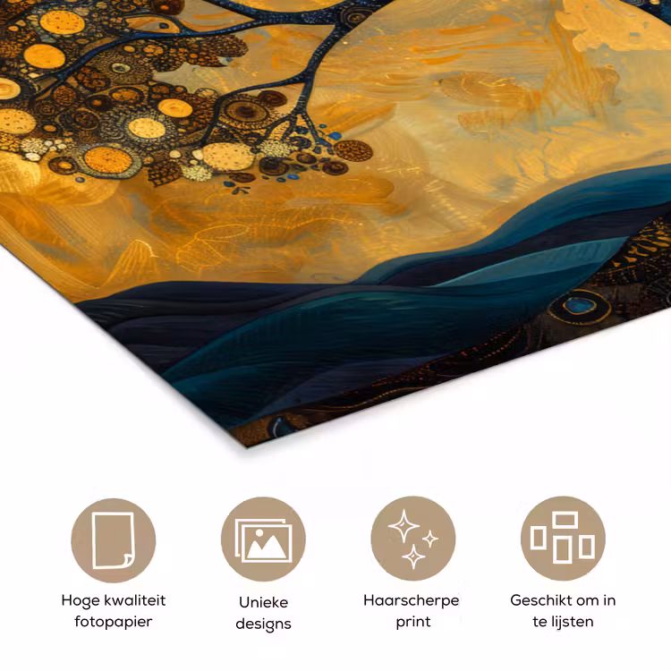 Poster - Boom - Maan - Bloemen - Goud - Kunst — 5