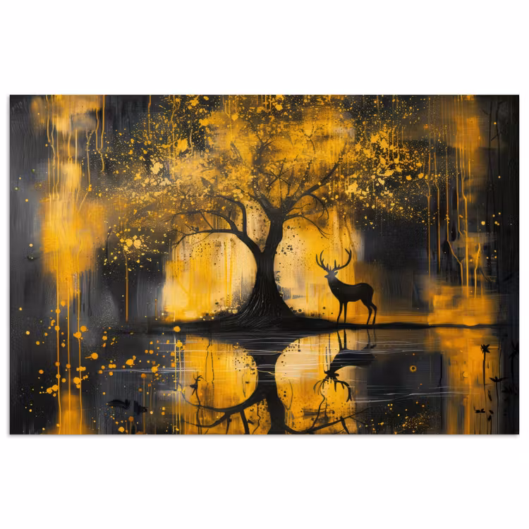 Poster - Boom - Verflook - Hert - Natuur - Goud — 1