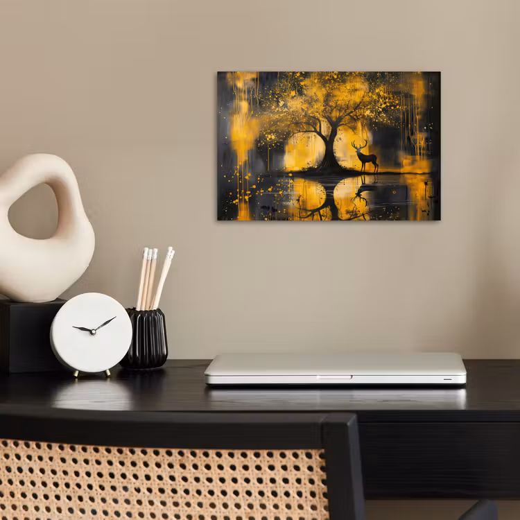 Poster - Boom - Verflook - Hert - Natuur - Goud — 2