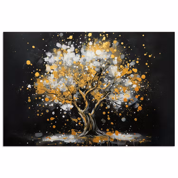 Poster - Boom - Zwart - Goud - Wit - Modern — 1