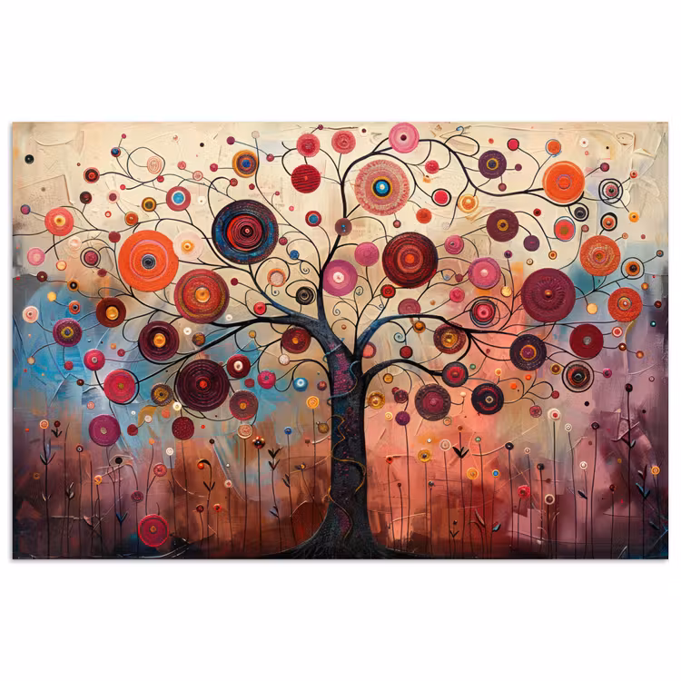 Poster - Levensboom - Bloemen - Roze - Hippie - Kunst — 1