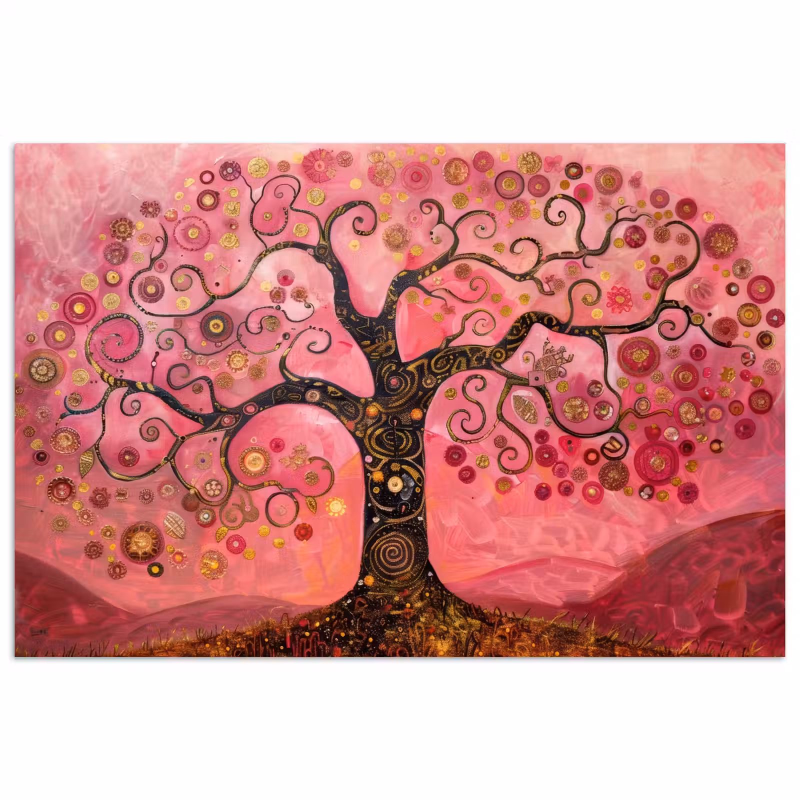 Poster - Boom - Levensboom - Roze - Goud — 1