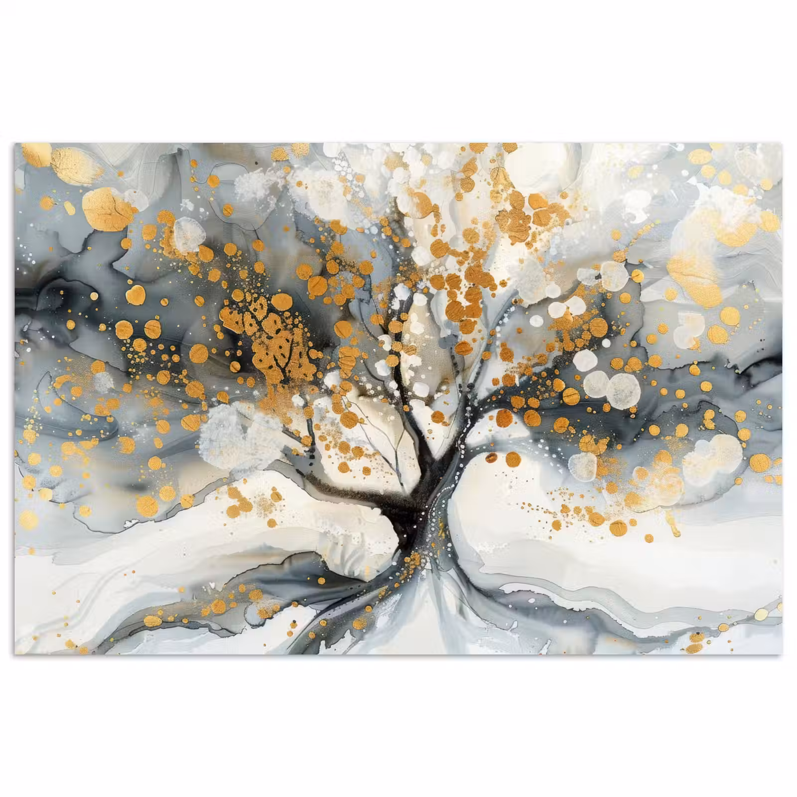 Poster - Boom - Modern - Abstract - Goud - Zwart - Wit — 1