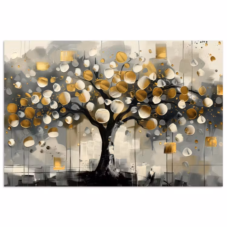 Poster - Boom - Abstract - Beige - Goud - Zwart — 1