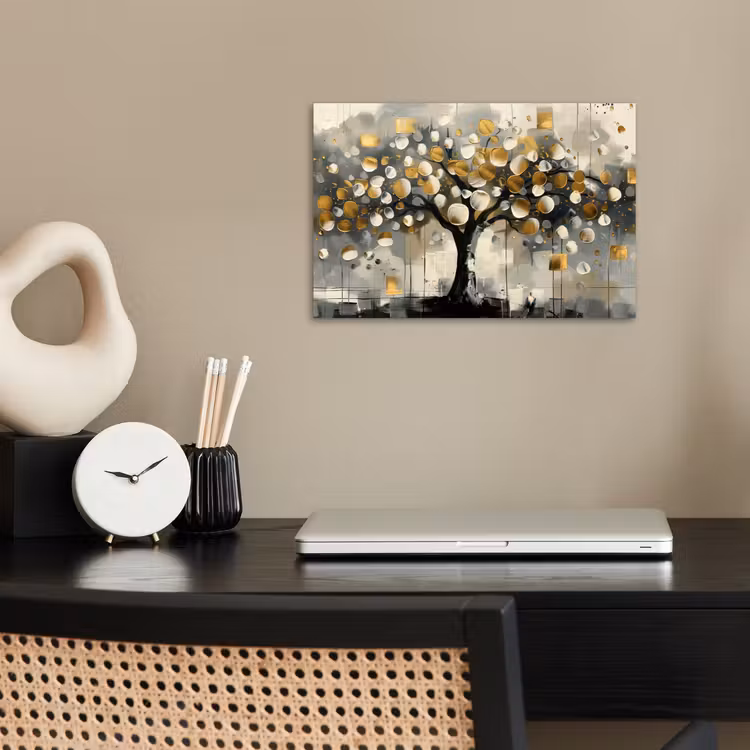 Poster - Boom - Abstract - Beige - Goud - Zwart — 2