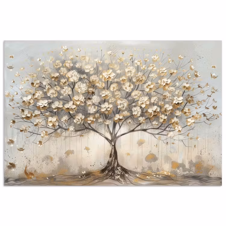 Poster - Boom - Beige - Goud - Verflook - Grijs — 1
