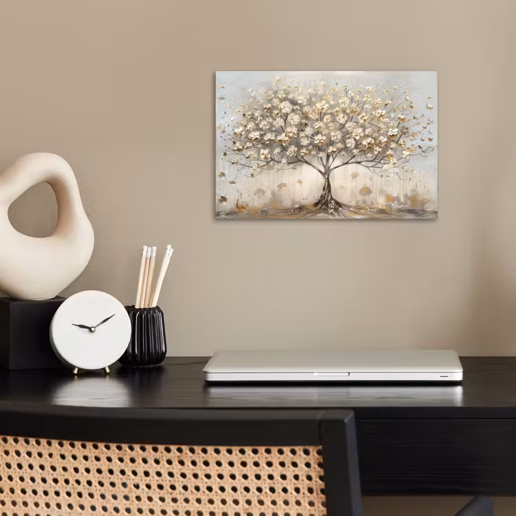 Poster - Boom - Beige - Goud - Verflook - Grijs — 2