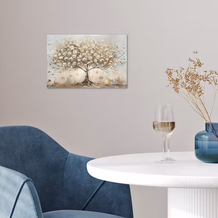 Poster - Boom - Beige - Goud - Verflook - Grijs — 4