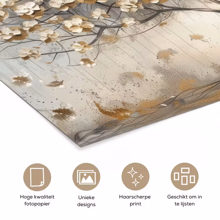 Poster - Boom - Beige - Goud - Verflook - Grijs — 5