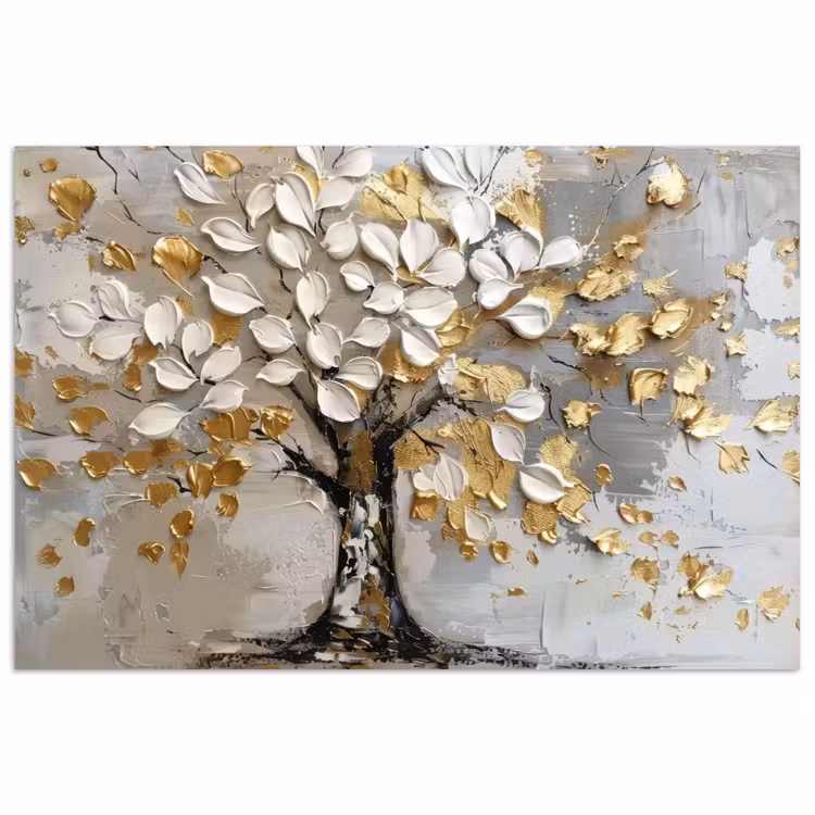 Poster - Boom - Beige - Grijs - Goud - Abstract — 1