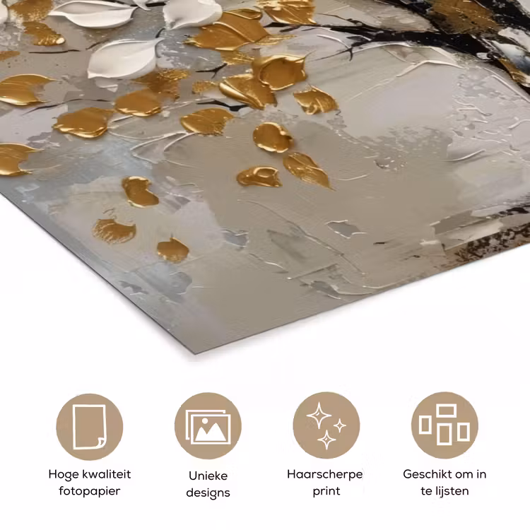 Poster - Boom - Beige - Grijs - Goud - Abstract — 5