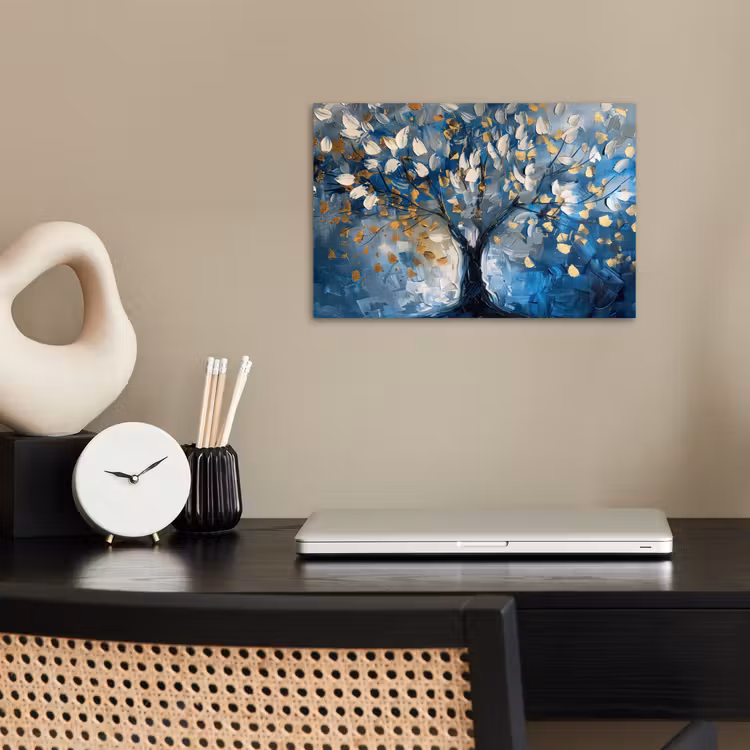 Poster - Boom - Blauw - Goud - Abstract — 2