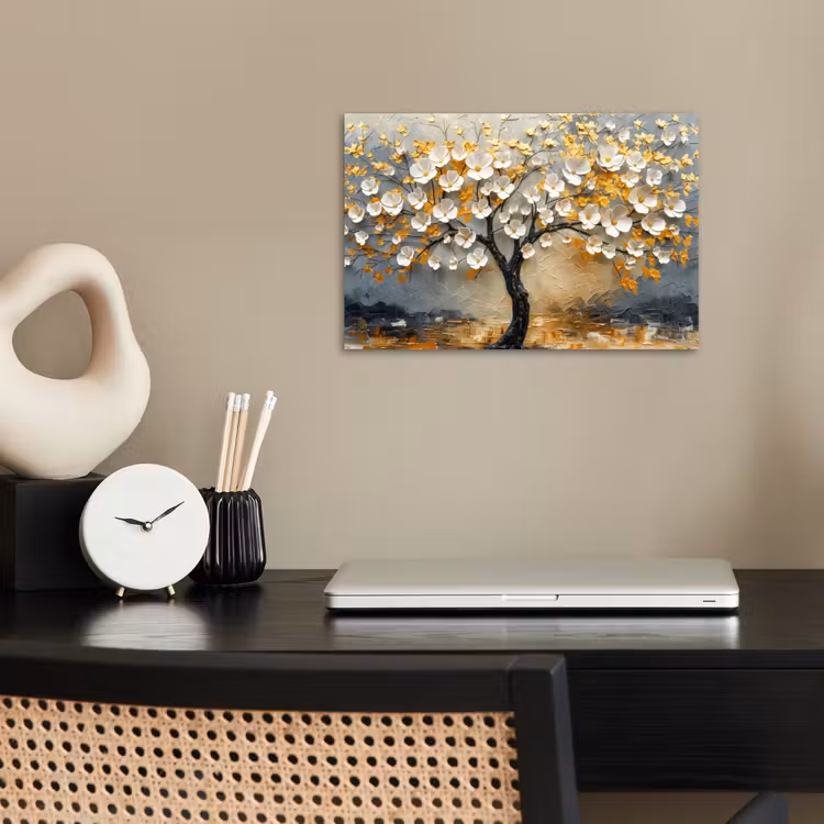 Poster - Boom - Bloemen - Goud - Beige — 2