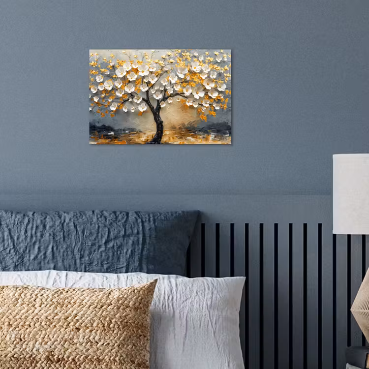 Poster - Boom - Bloemen - Goud - Beige — 3