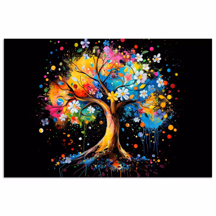 Poster - Boom - Kleurrijk - Bloemen - Zwart — 1