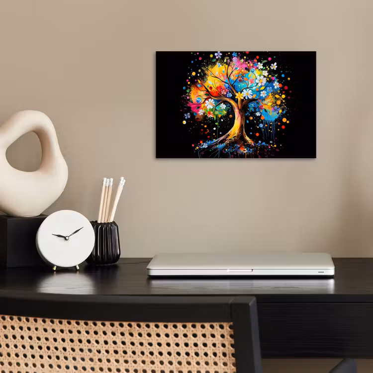 Poster - Boom - Kleurrijk - Bloemen - Zwart — 2