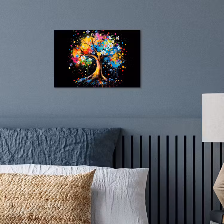 Poster - Boom - Kleurrijk - Bloemen - Zwart — 3