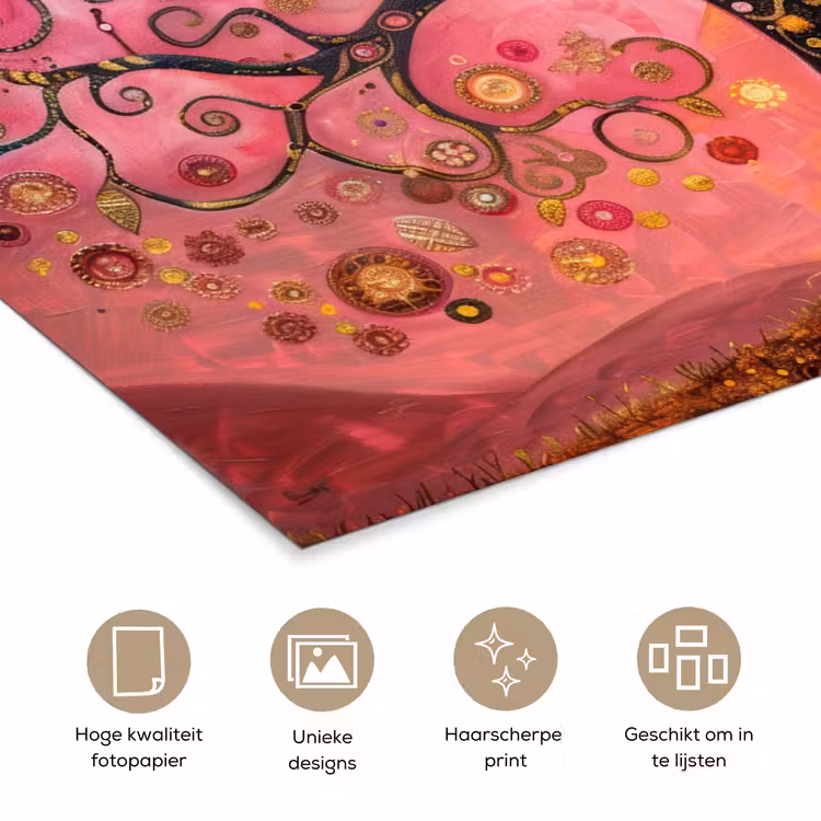 Poster - Boom - Levensboom - Roze - Goud — 5