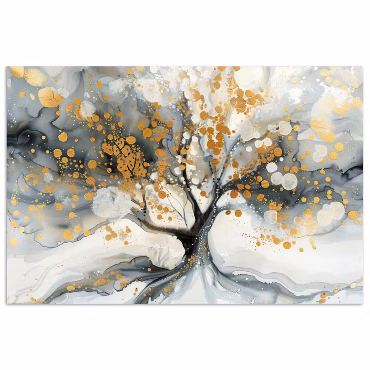 Poster - Boom - Modern - Abstract - Goud - Zwart - Wit — 1